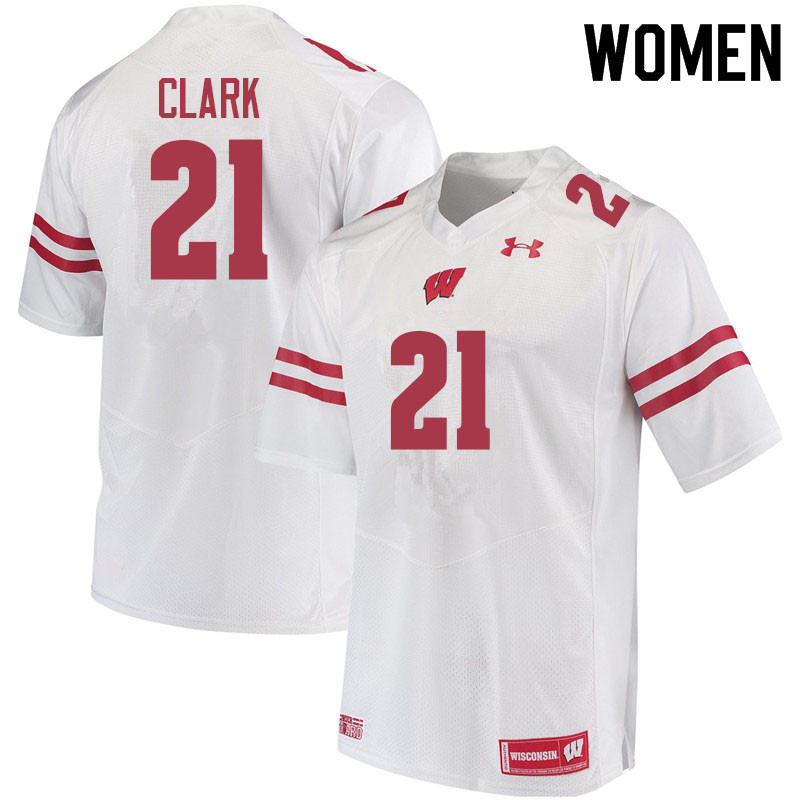 Women #21 Justin Clark Wisconsin Badgers College Football Jerseys Sale-White - Click Image to Close